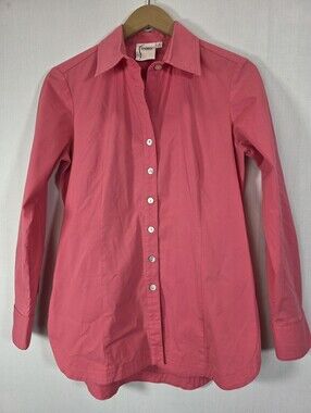 Finley Pink Stretch Poplin Button Down Shirt Small Made in USA Pearl Buttons
